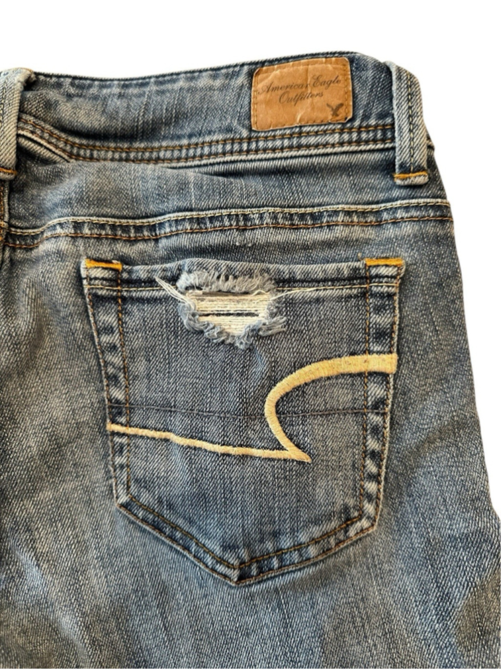 American Eagle Bootcut Jeans Low Rise Women 4 Blue Stretch Distressed Destructed - Picture 5 of 16